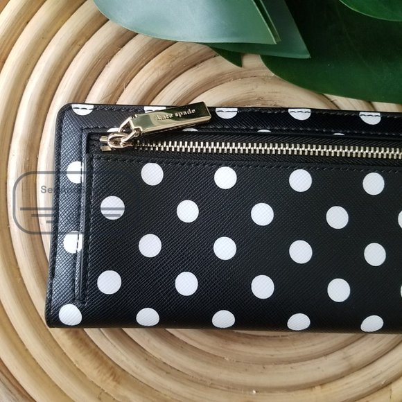 Kate Spade NWT Staci Large Wallet Polka Black Polka Dot Saffiano Leather - Picture 6 of 10